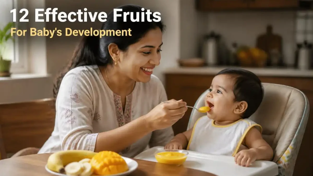 Guide on what to give as baby grow featuring safe fruits for baby development