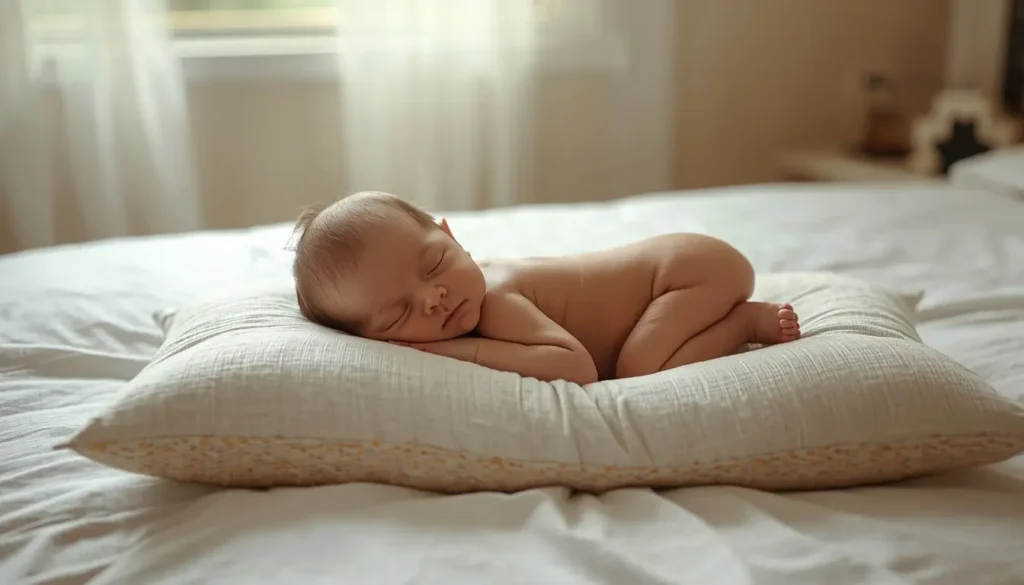 Mustard seed pillow for baby placed under a newborn's head during supervised rest