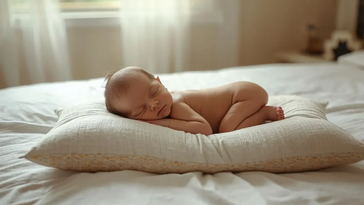 Mustard seed pillow for baby placed under a newborn's head during supervised rest