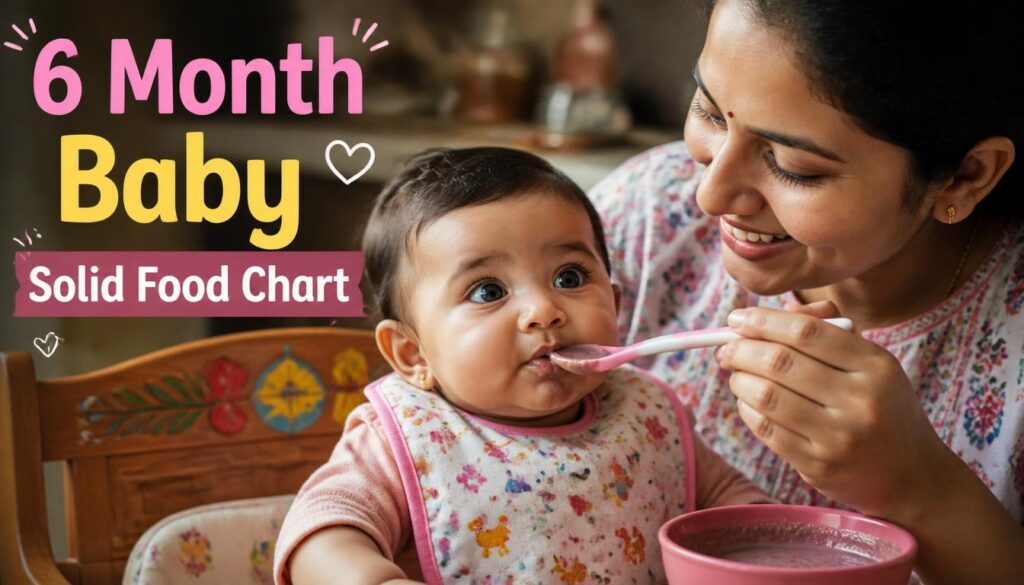 Indian mother feeding 6 month old baby solid food using a soft silicon spoon