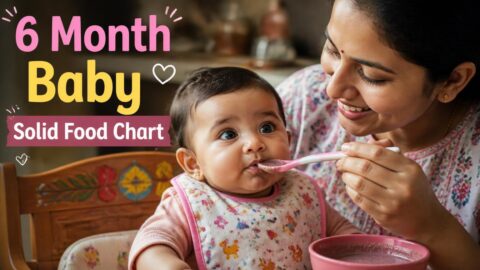 Indian mother feeding 6 month old baby solid food using a soft silicon spoon