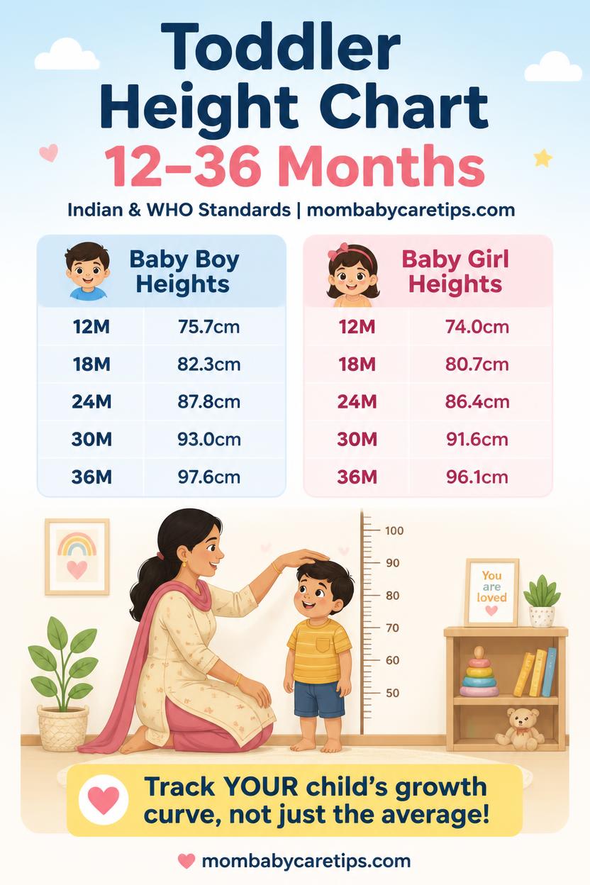 Toddler height chart infographic for Indian boys and girls 12 to 36 months WHO standards